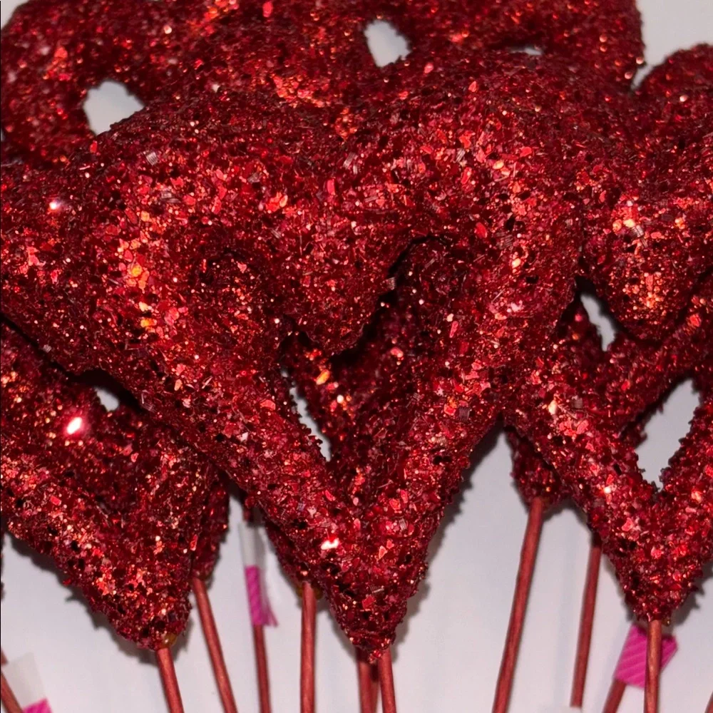 Red Heart Pics Red Glitter Floral Picks Set of 32 NWT Glitter Hearts Pics